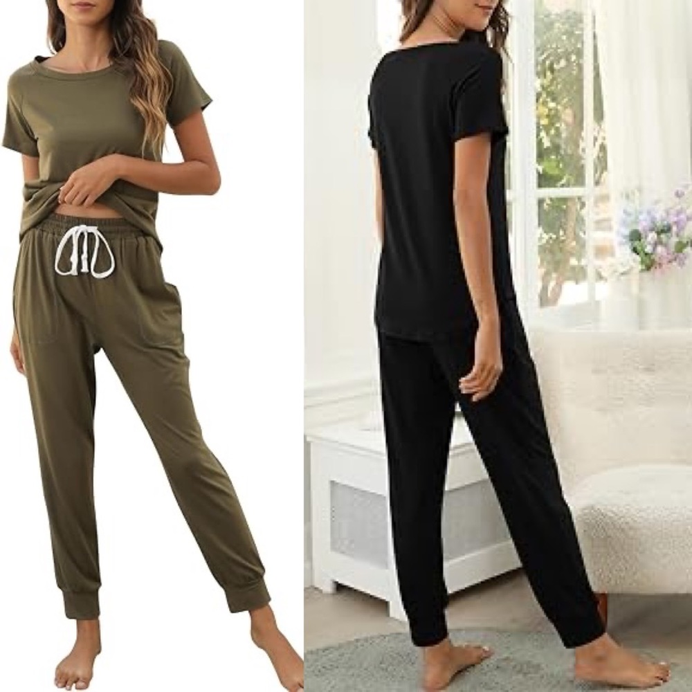 NWOT Eurivicy Women 2Piece-Crew Neck ShortSleeve top/Drawstring Long Sweatpants